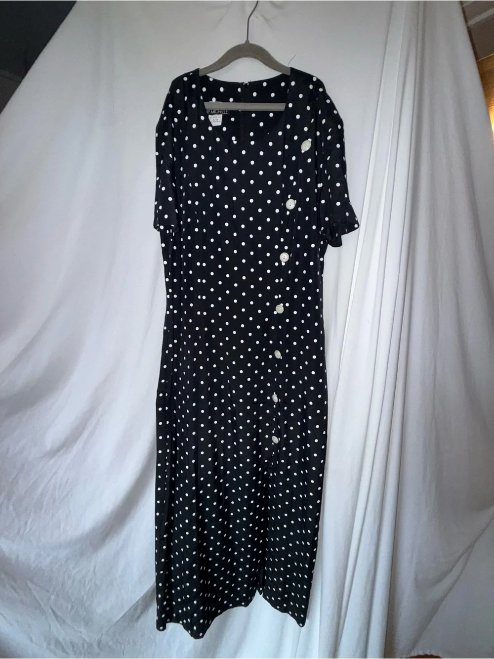 My Michelle Black & White Polka Dot Button-Front Midi Dress